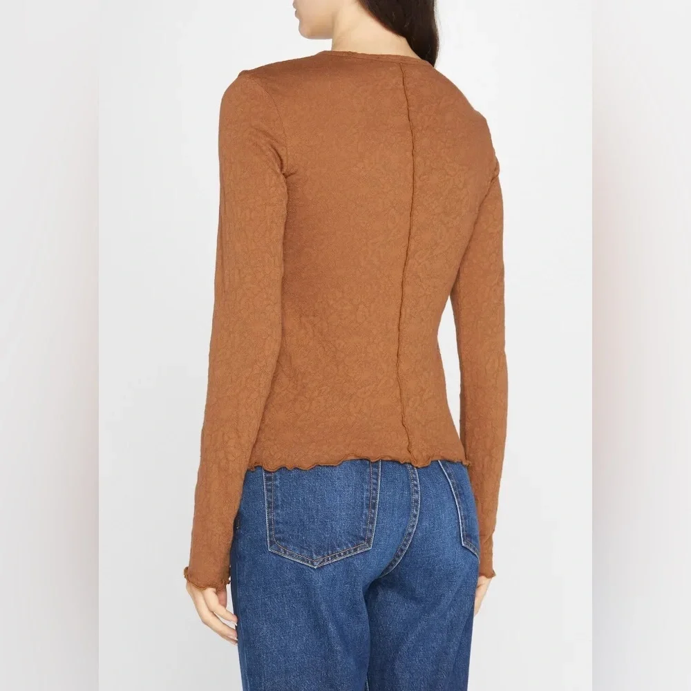 Rag & Bone | Gemma Jacquard Long Sleeve Brown Top - Picture 3 of 7